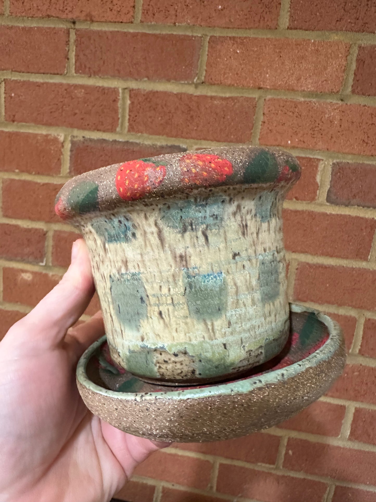 Strawberry Picnic Planter with Catch Plate