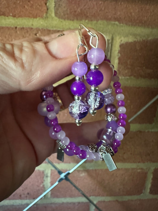Purple Passion Set (7.5" Bracelet and Earrings)
